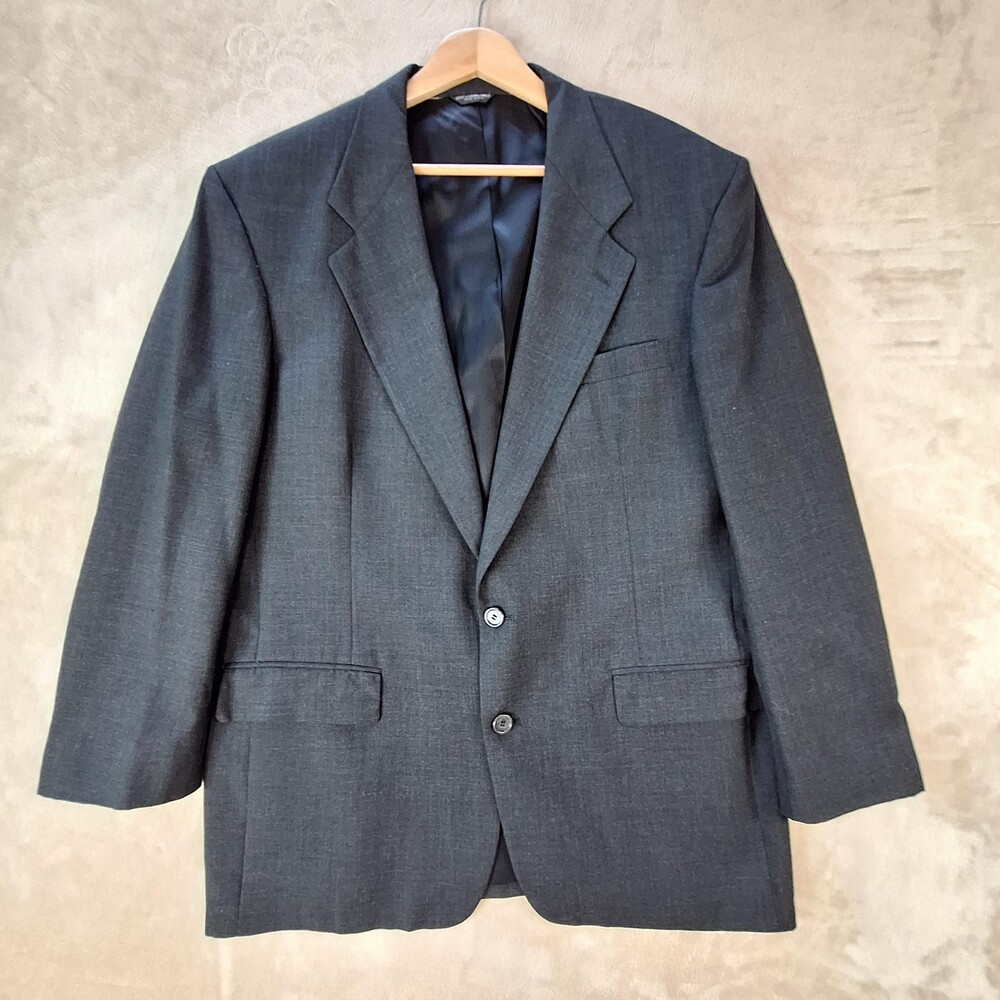 Vintage Miltons Suit Jacket Mens 46 Gray Wool Single Vent 2 Button USA Formal